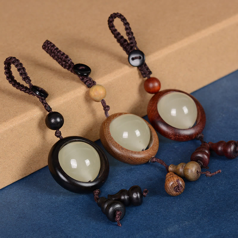 Buddha Stones Red Sandalwood Ebony Wood Green Sandalwood Luminous Lucky Bead Gourd Peace Key Chain