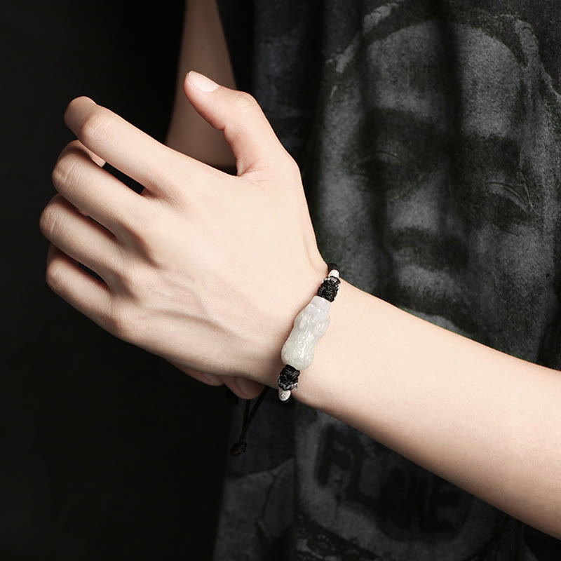 Buddha Stones Handmade Natural Jade PiXiu Luck Prosperity Braided String Bracelet - image 9