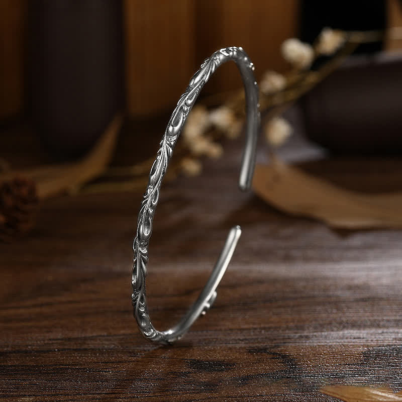 925 Sterling Silver Handmade Vines Engraved Protection Bracelet Bangle - image 2