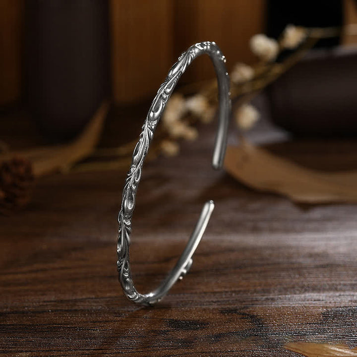 925 Sterling Silver Handmade Vines Engraved Protection Bracelet Bangle - image 2