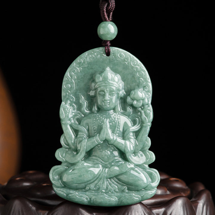 Four-armed Avalokitesvara Natural Jade Amulet Blessing String Necklace - image 6