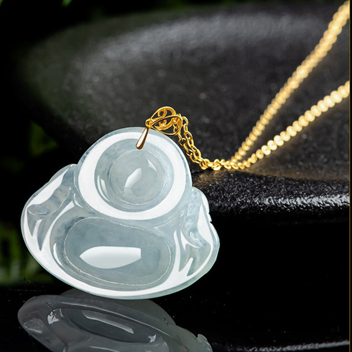 Buddha Stones Laughing Buddha Natural Jade 925 Sterling Silver Plated Gold Abundance Necklace Pendant - image 6