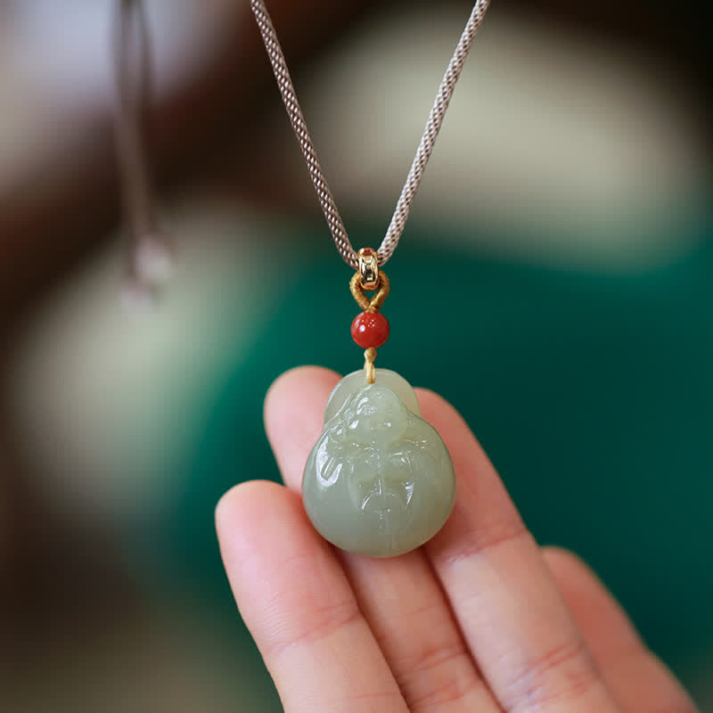 Laughing Buddha Hetian Jade Wealth Prosperity String Necklace Pendant - image 6