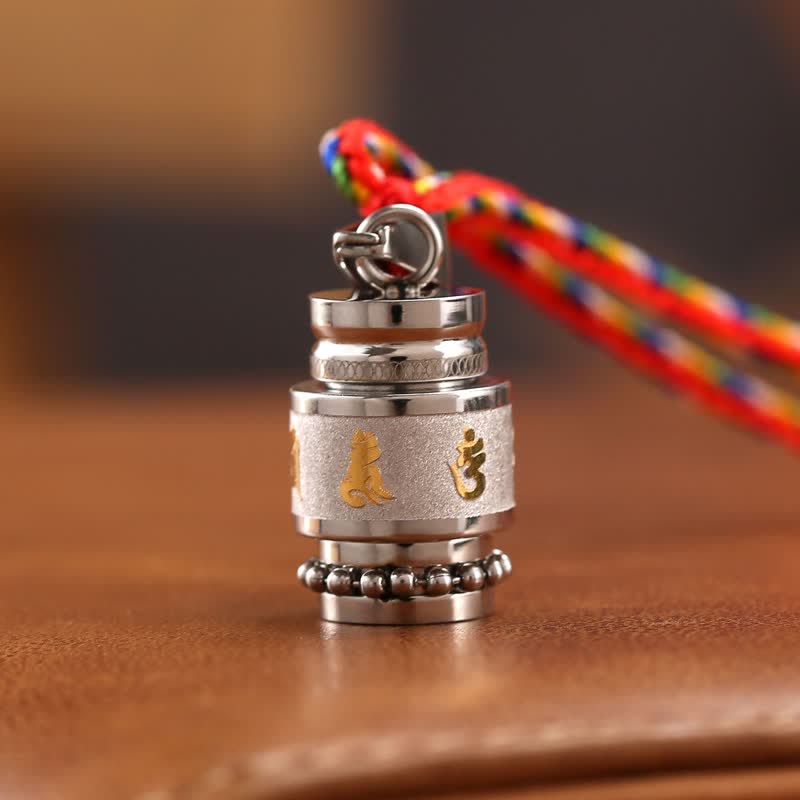 Buddha Stones Tibet Om Mani Padme Hum Shurangama Mantra Titanium Steel Wisdom Amulet Necklace Pendant - 1.2cm*1.8cm - Silver - Colorful String - image 10