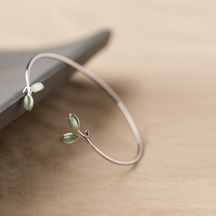 Buddha Stones Leaf Pattern Cat Eye Support Cuff Bracelet Bangle - image 10