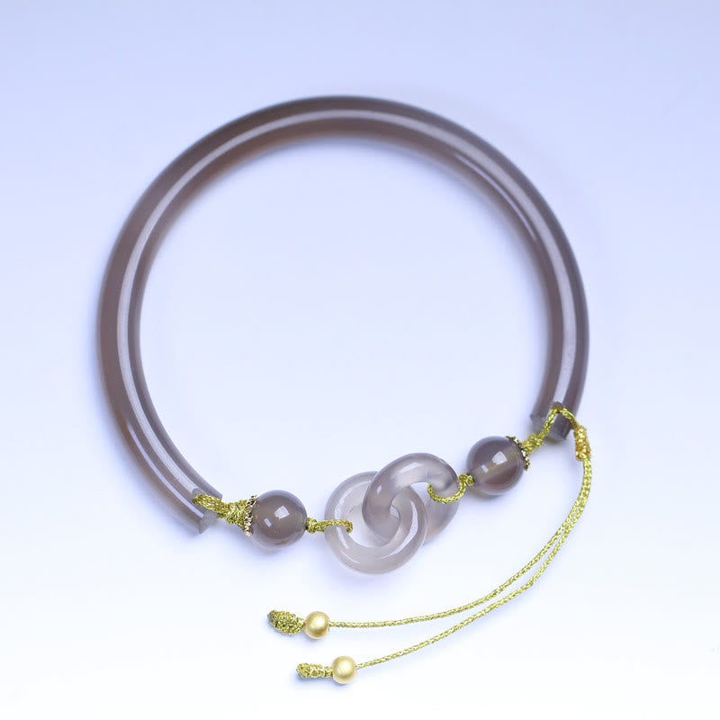 Buddha Stones Natural Gray Agate Double Peace Buckle Balance Bracelet Bangle - image 5