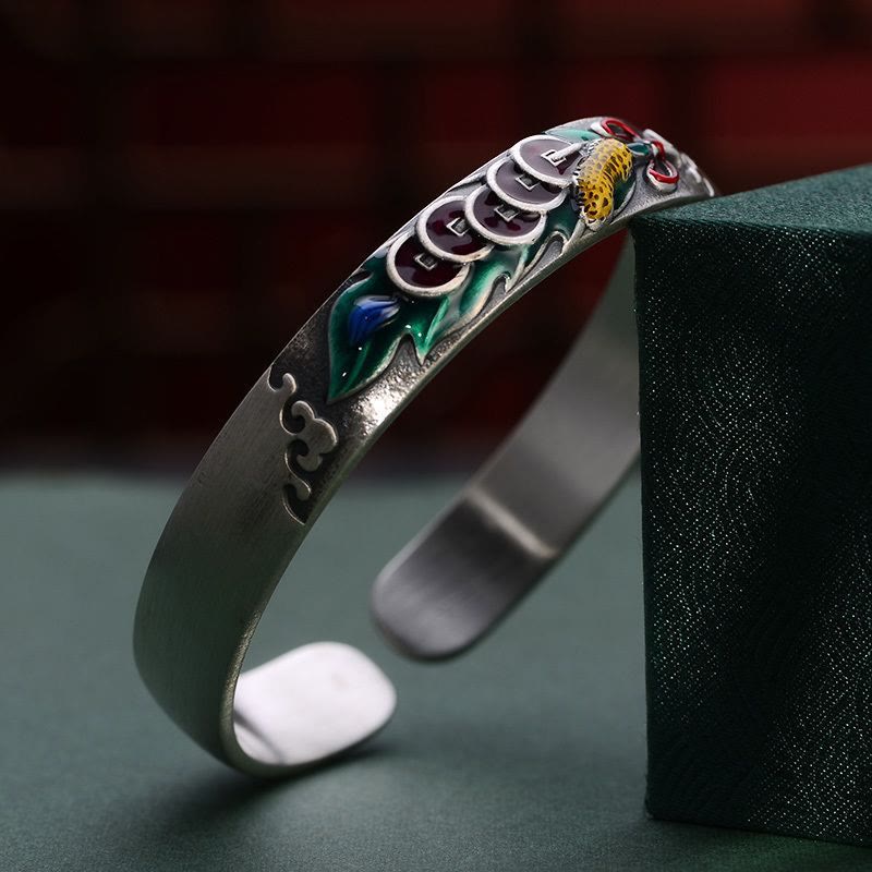 Buddha Stones Feng Shui Five Emperor Coins Peanut Wealth Bracelet Bangle - image 3