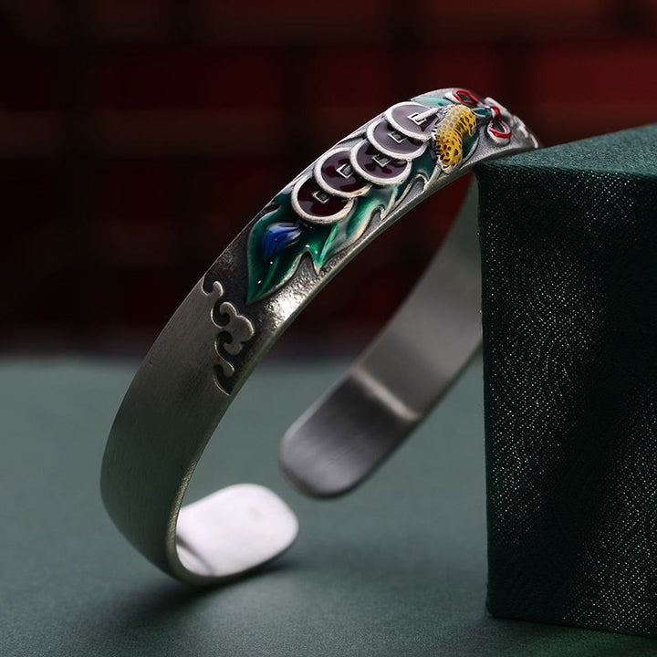 Buddha Stones Feng Shui Five Emperor Coins Peanut Wealth Bracelet Bangle - image 3