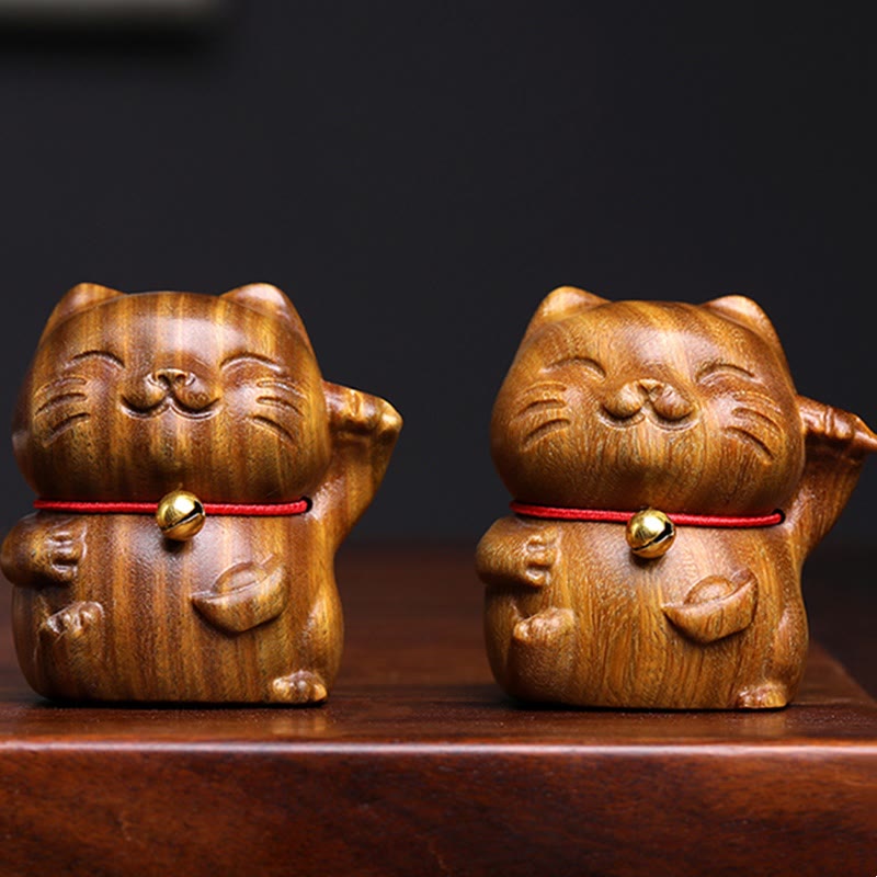 Buddha Stones Green Sandalwood Small Mini Cute Lucky Cat Peace Decorations - image 5