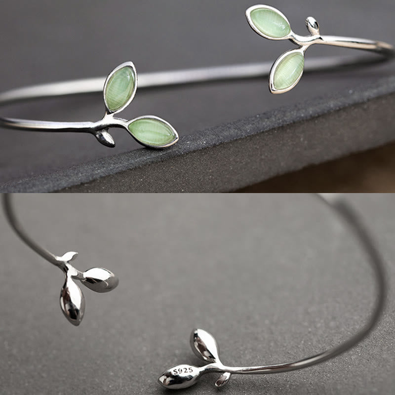 Buddha Stones Leaf Pattern Cat Eye Support Cuff Bracelet Bangle - image 14