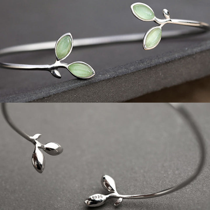 Buddha Stones Leaf Pattern Cat Eye Support Cuff Bracelet Bangle - image 14