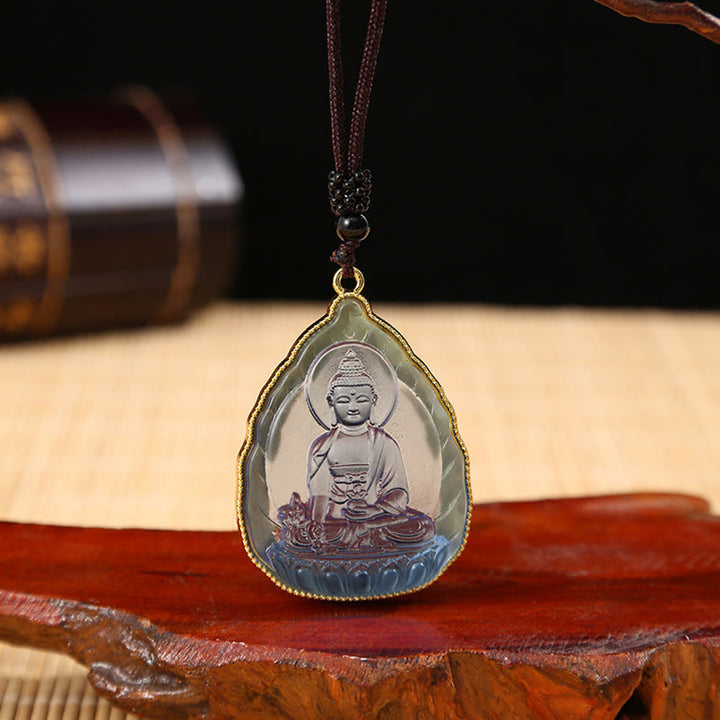 Tibetan Buddha Liuli Crystal Serenity Necklace Pendant - Blue Buddha - image 9