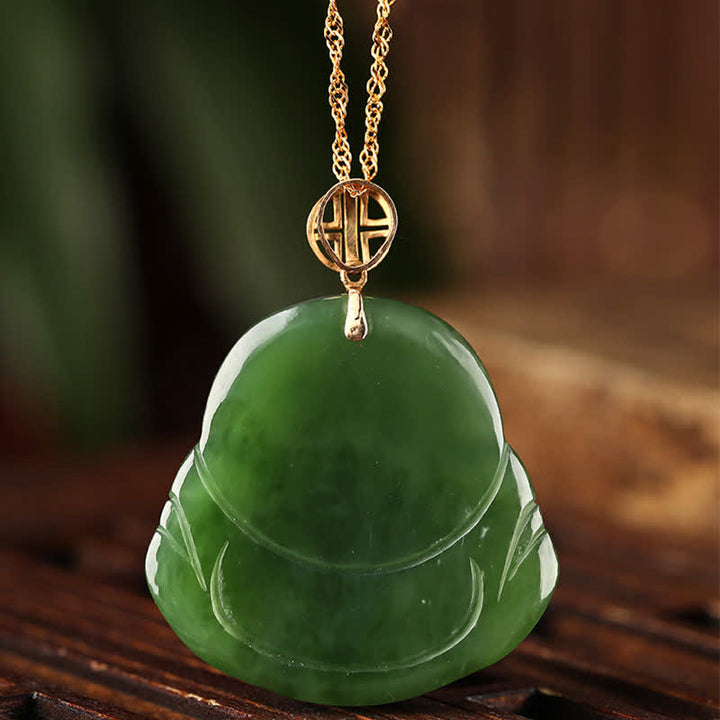 925 Sterling Silver Laughing Buddha Hetian Cyan Jade 18K Gold Success Necklace Chain Pendant - image 8