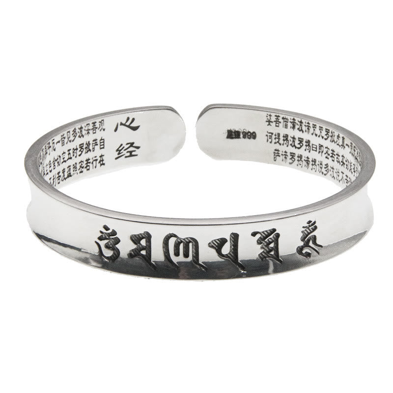 Buddha Stones 999 Sterling Silver Om Mani Padme Hum Heart Sutra Love Peace Bracelet Bangle - 34.97g - image 4