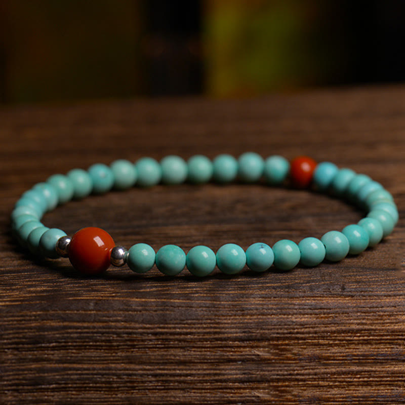 Buddha Stones Turquoise Red Agate Bead Protection Bracelet - image 4