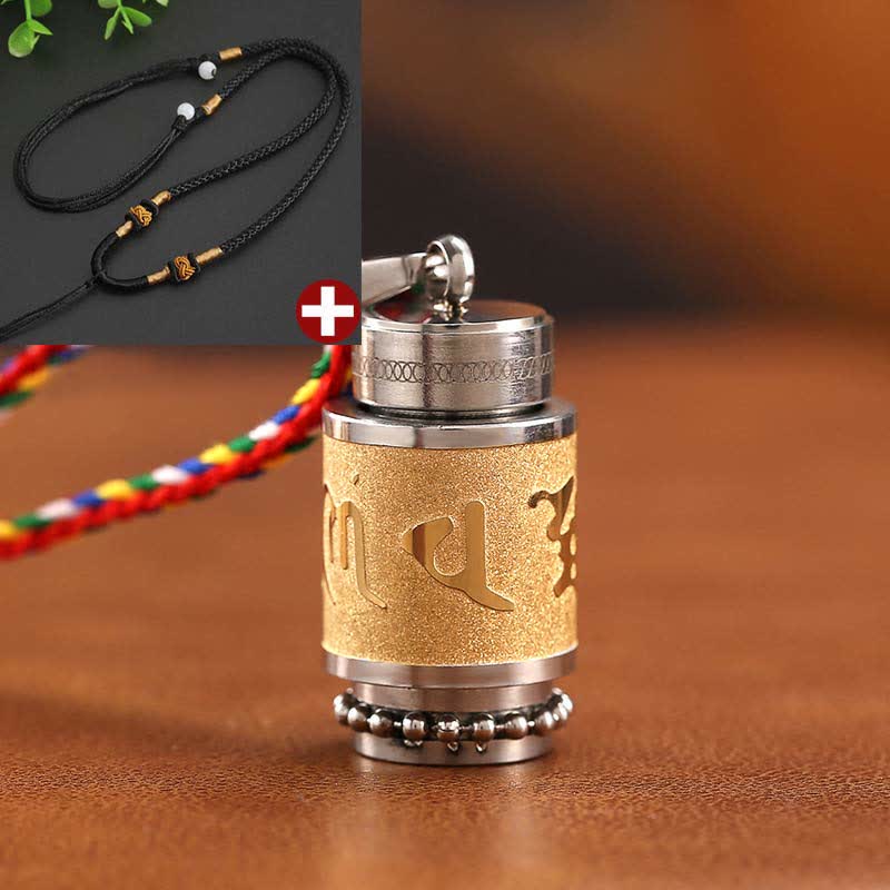 Buddha Stones Tibet Om Mani Padme Hum Shurangama Mantra Titanium Steel Wisdom Amulet Necklace Pendant - 1.4*2.4cm - Gold - Black String - image 23