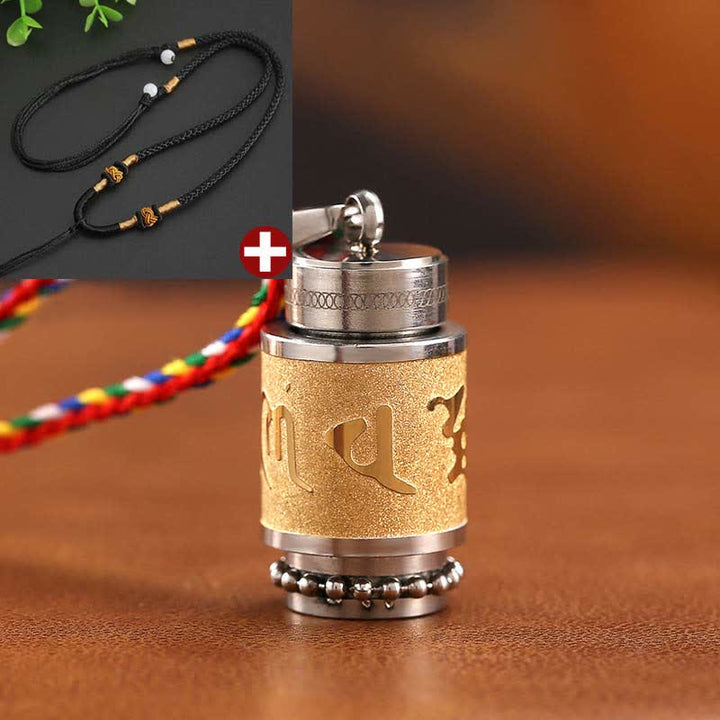 Buddha Stones Tibet Om Mani Padme Hum Shurangama Mantra Titanium Steel Wisdom Amulet Necklace Pendant - 1.4*2.4cm - Gold - Black String - image 23