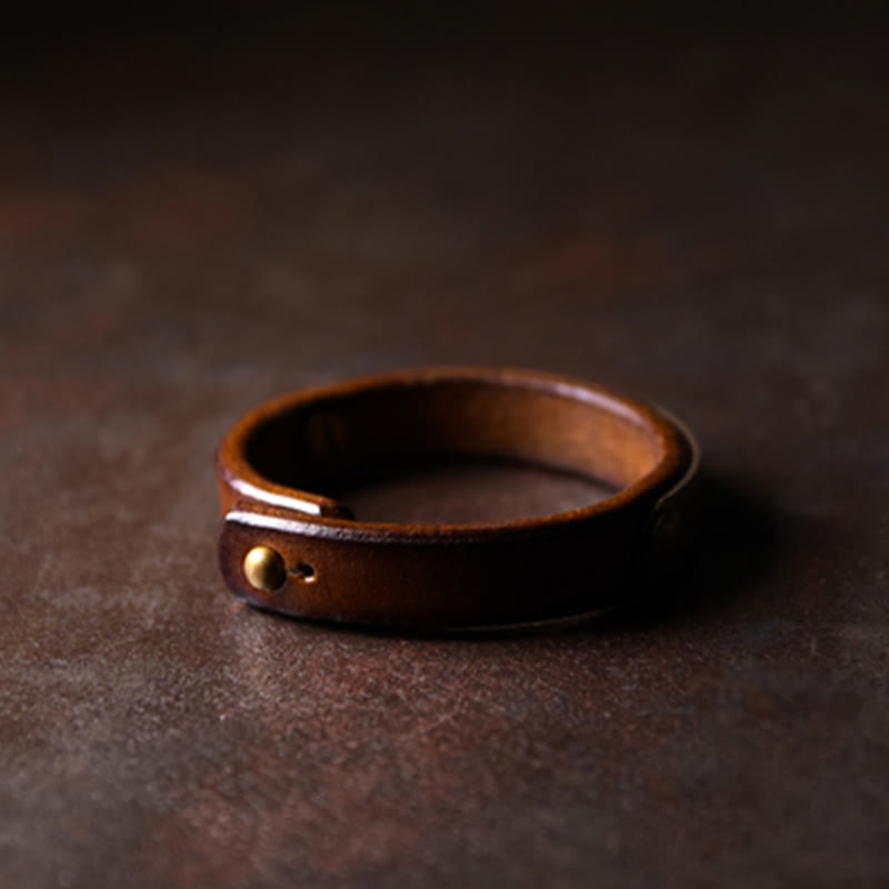 Buddha Stones Vintage Handmade Texture Copper Brass Leather Wealth Bracelet Bangle - image 5