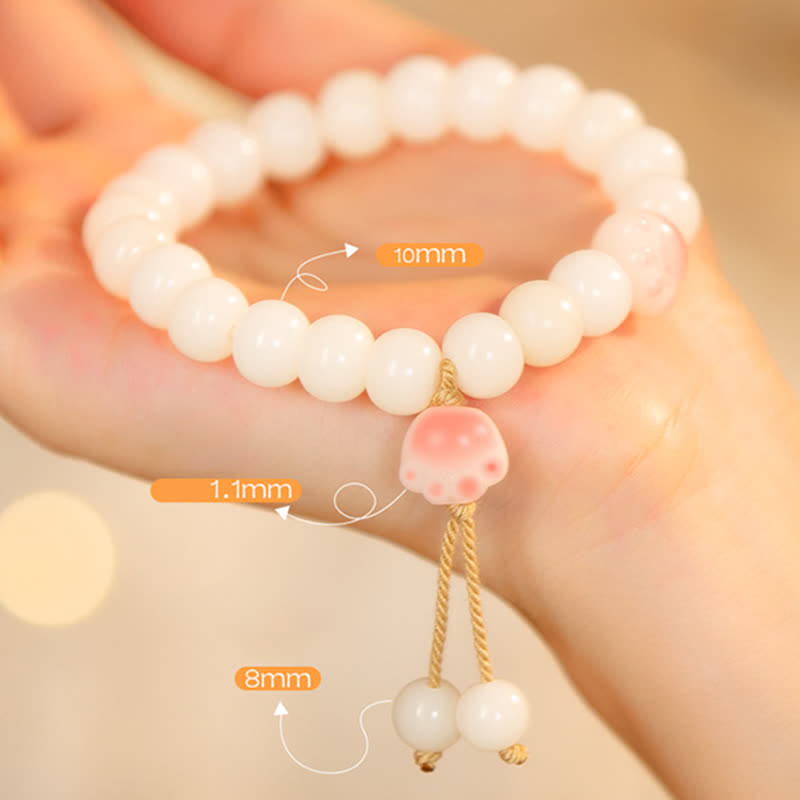Buddha Stones Natural Bodhi Seed Lovely Paw Lucky Cat Paw Peace Bracelet - image 8