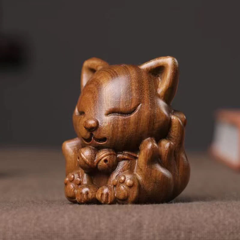 Buddha Stones Mini Nine Tailed Fox Ivory Fruit Sandalwood Green Sandalwood Blessing Decoration