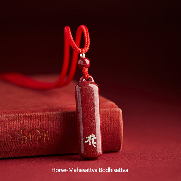 Chinese Zodiac Natal Buddha Cinnabar Amulet Protection String Necklace Pendant - Red - Horse-Mahasattva Bodhisattva - image 25