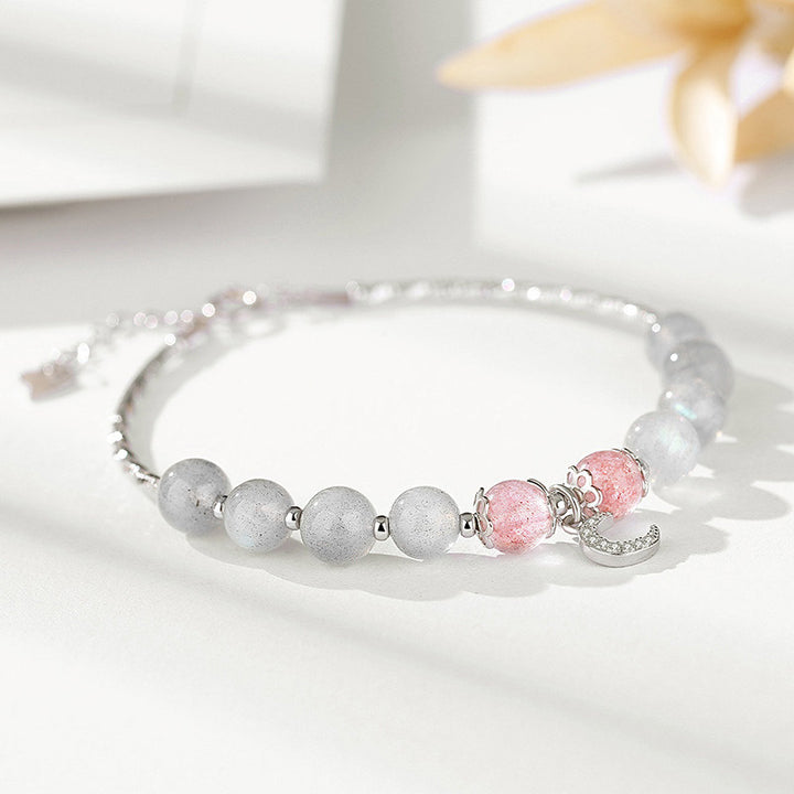Buddha Stones Strawberry Quartz Moonstone Luck Moon Charm Bracelet - Strawberry Quartz&Moonstone - image 1
