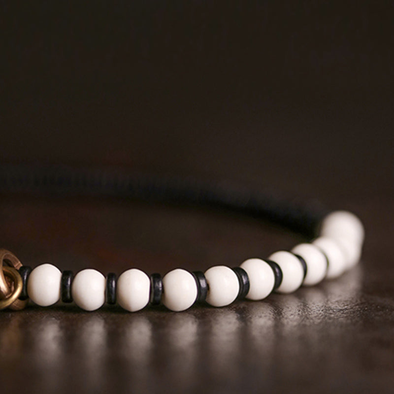 Buddha Stones Bone Beads Ebony Wood Copper Strength Couple Bracelet