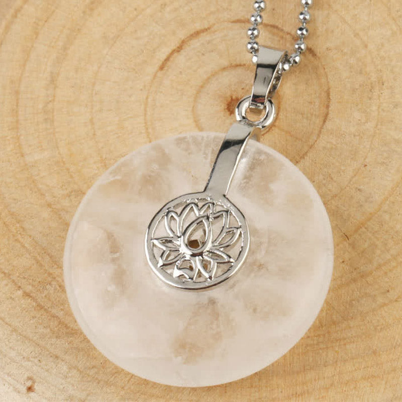 Buddha Stones Various Crystal Amethyst Pink Crystal Lotus Healing Necklace Pendant - White Crystal - image 21