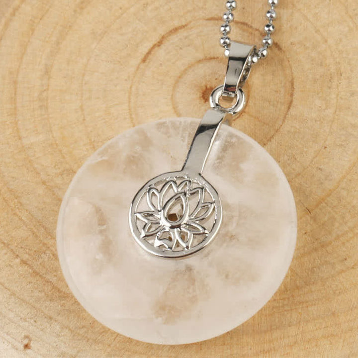 Buddha Stones Various Crystal Amethyst Pink Crystal Lotus Healing Necklace Pendant - White Crystal - image 21