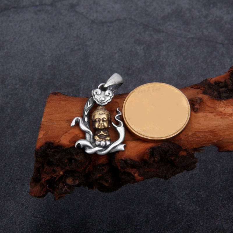 Buddha Stones 925 Sterling Silver Zen Buddha Ruyi Handle Compassion Necklace Pendant - image 4