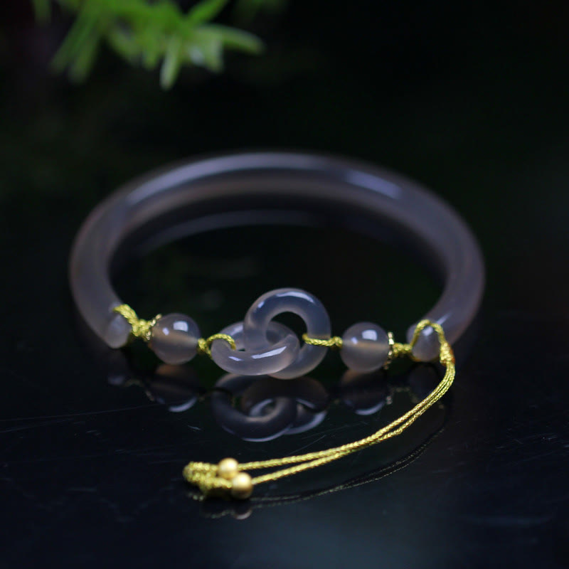 Buddha Stones Natural Gray Agate Double Peace Buckle Balance Bracelet Bangle - image 2