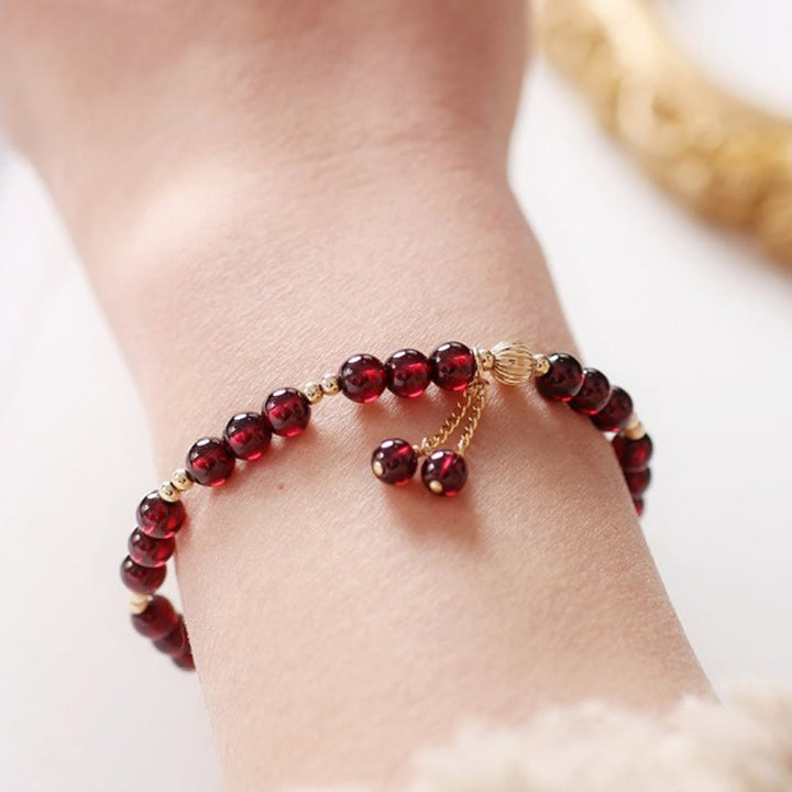 Buddha Stones 14K Gold Plated Alloy Natural Garnet Calm Bracelet - image 8
