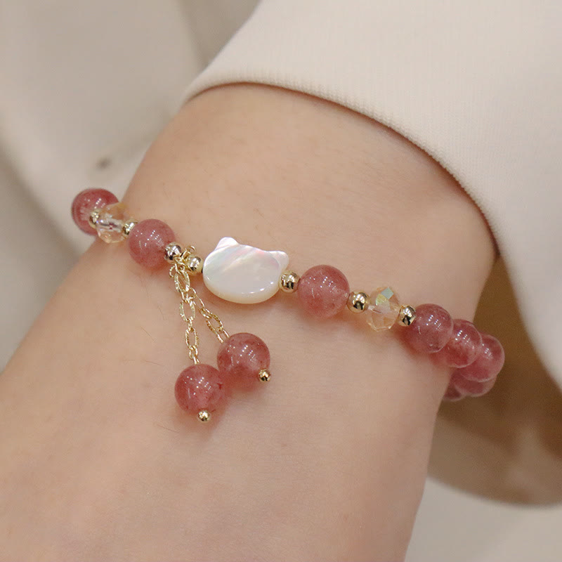Buddha Stones Natural Strawberry Quartz Morganite Tridacna Stone Cat Love Bracelet - image 3