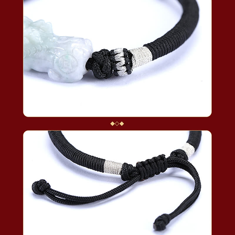Buddha Stones Handmade Natural Jade PiXiu Luck Prosperity Braided String Bracelet - image 7