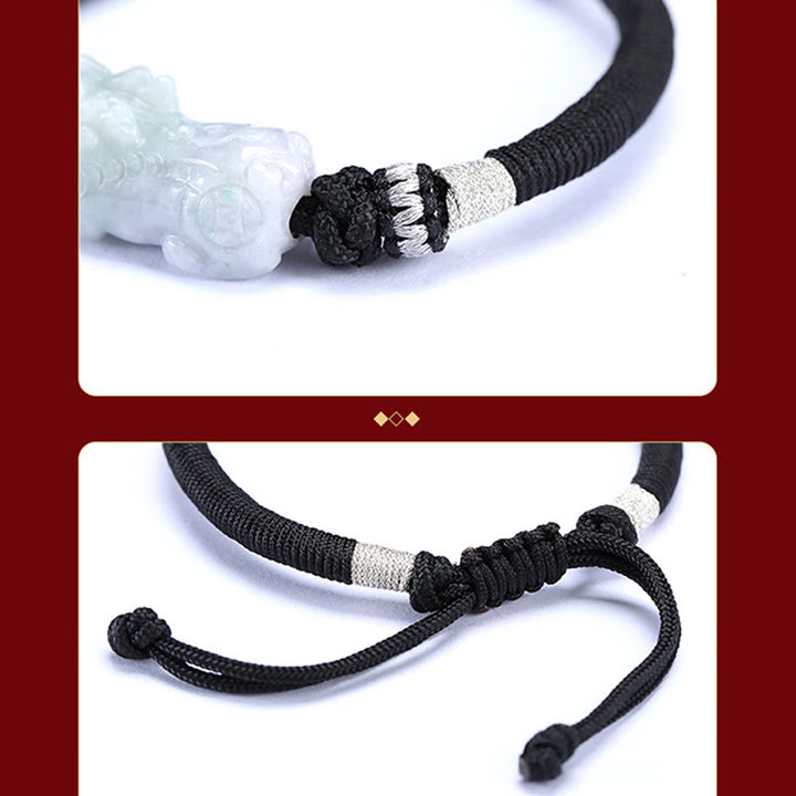 Buddha Stones Handmade Natural Jade PiXiu Luck Prosperity Braided String Bracelet - image 7