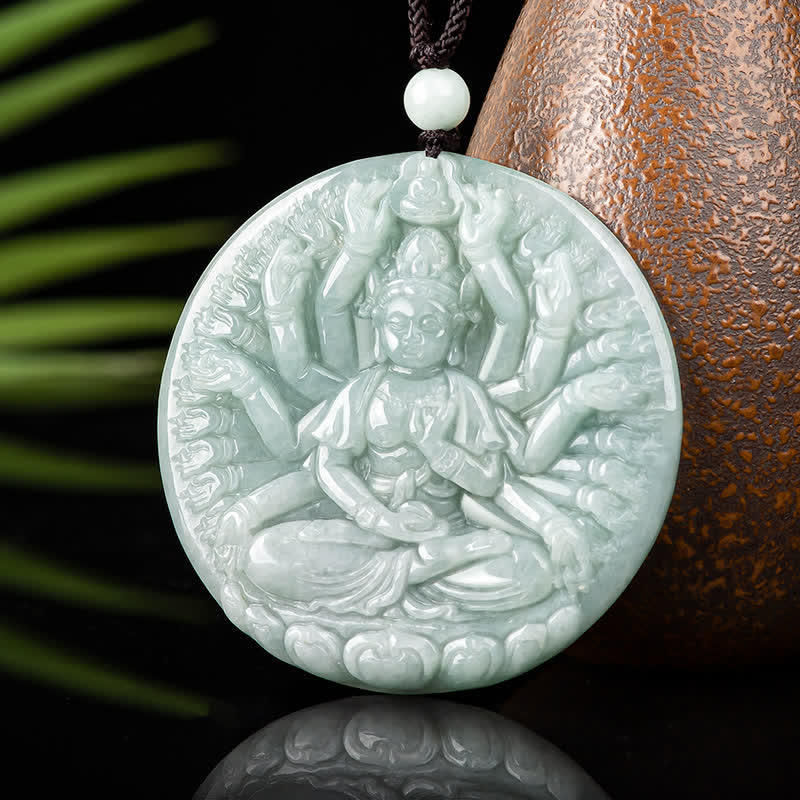 Thousand-Hand Kwan Yin Avalokitesvara Jade Blessing String Necklace Pendant - image 5