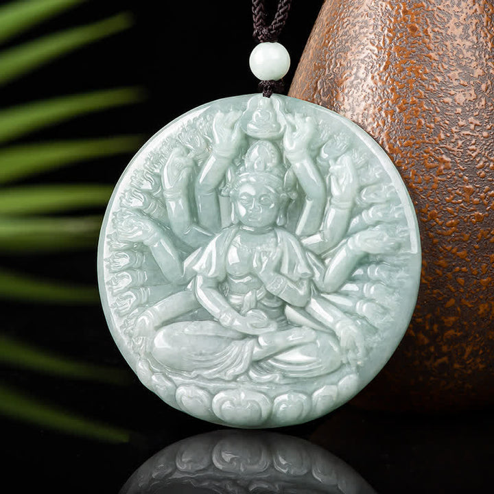 Thousand-Hand Kwan Yin Avalokitesvara Jade Blessing String Necklace Pendant - image 5