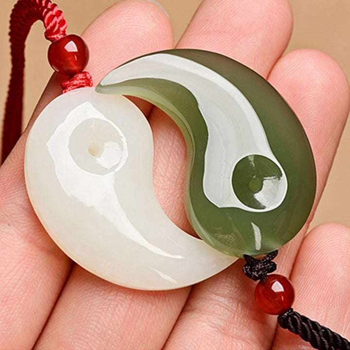 Yin Yang White Jade Cyan Jade Protection Blessing Necklace String Pendant - Cyan Jade&White Jade - image 11