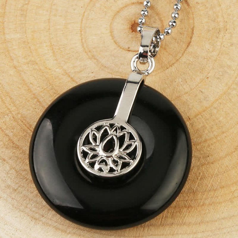 Buddha Stones Various Crystal Amethyst Pink Crystal Lotus Healing Necklace Pendant - Black Onyx - image 18