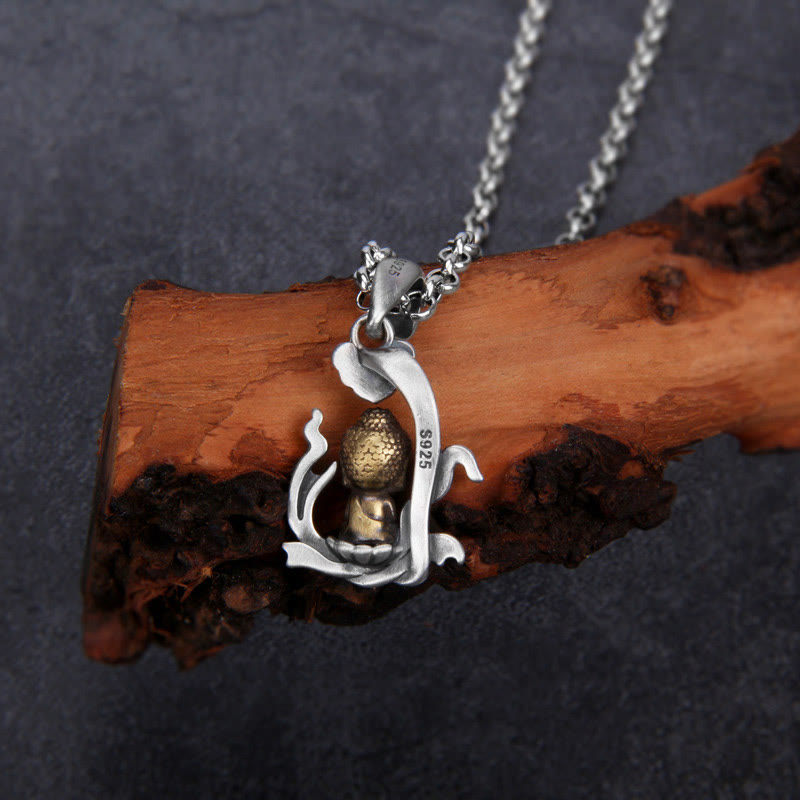 Buddha Stones 925 Sterling Silver Zen Buddha Ruyi Handle Compassion Necklace Pendant - image 3