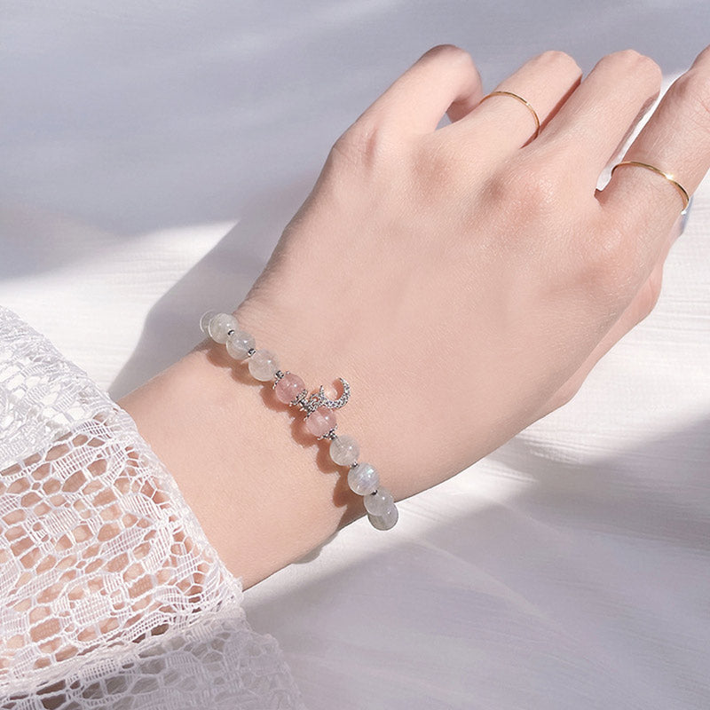 Buddha Stones Strawberry Quartz Moonstone Luck Moon Charm Bracelet - image 5