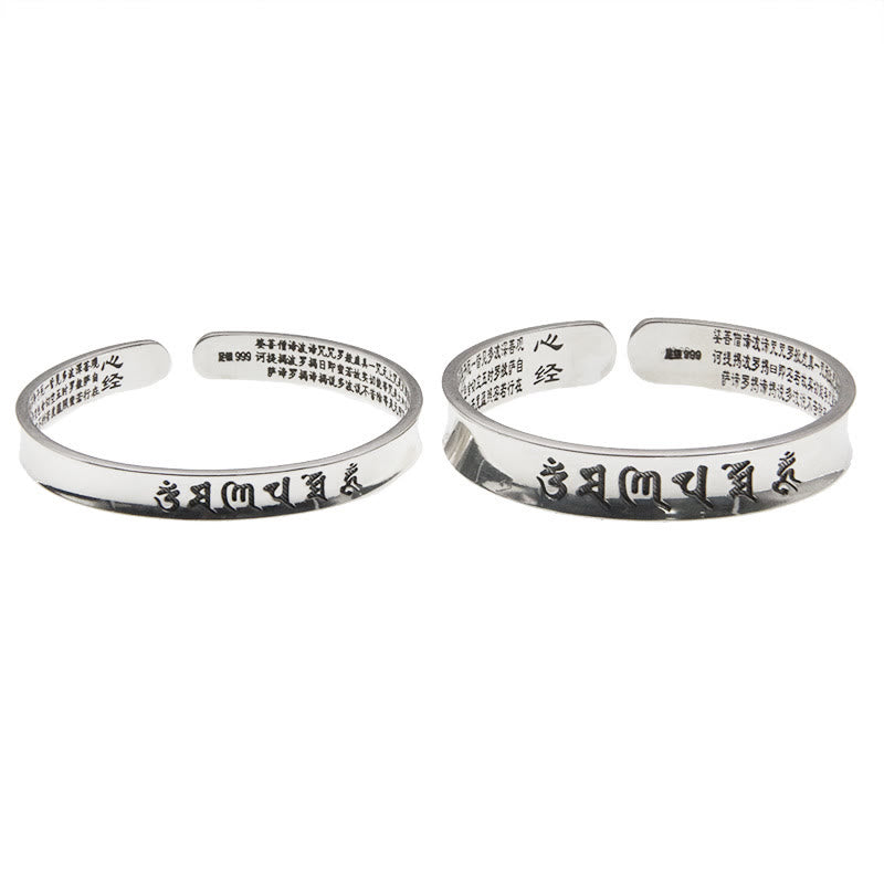 Buddha Stones 999 Sterling Silver Om Mani Padme Hum Heart Sutra Love Peace Bracelet Bangle - image 8