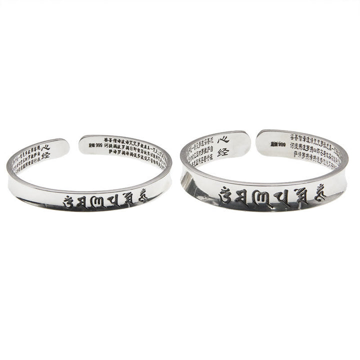 Buddha Stones 999 Sterling Silver Om Mani Padme Hum Heart Sutra Love Peace Bracelet Bangle - image 8