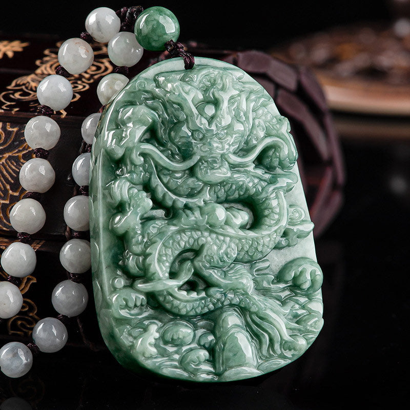 Buddha Stones Chinese Zodiac Dragon Jade Prosperity Necklace Bead String Pendant - image 2