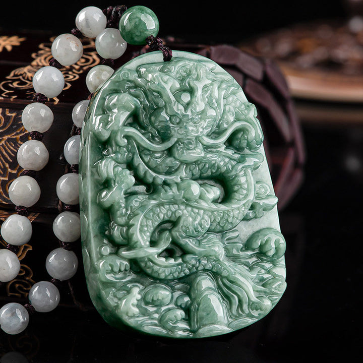 Buddha Stones Chinese Zodiac Dragon Jade Prosperity Necklace Bead String Pendant - image 2