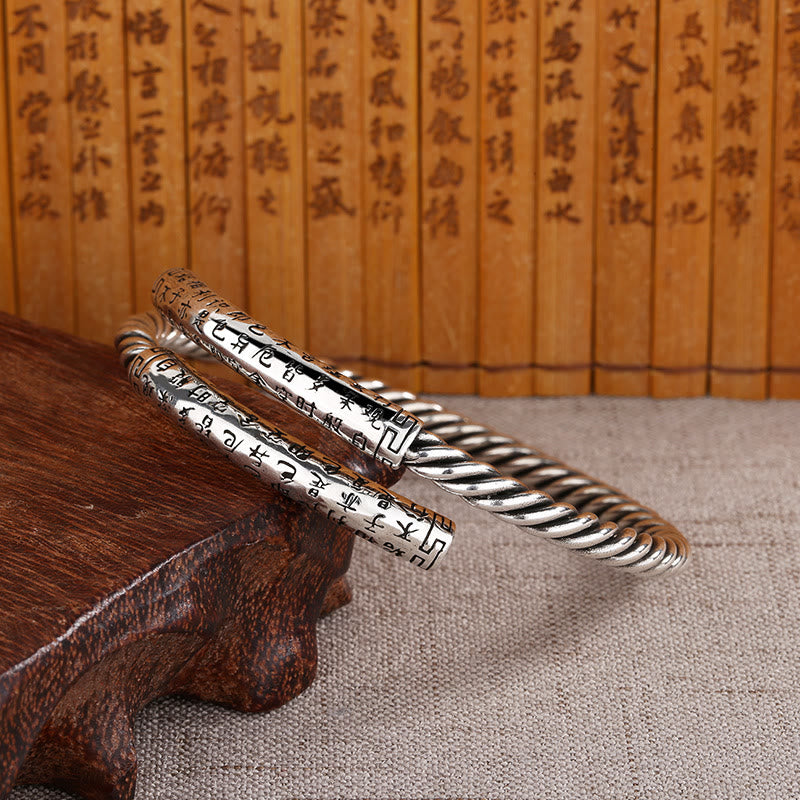 Buddha Stones Retro Heart Sutra Twisted Design Pattern Balance Bracelet Bangle - image 4