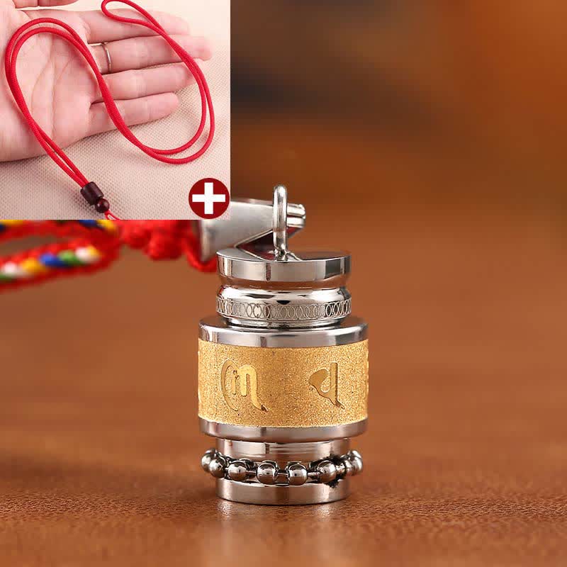 Buddha Stones Tibet Om Mani Padme Hum Shurangama Mantra Titanium Steel Wisdom Amulet Necklace Pendant - 1.2cm*1.8cm - Gold - Red String - image 7