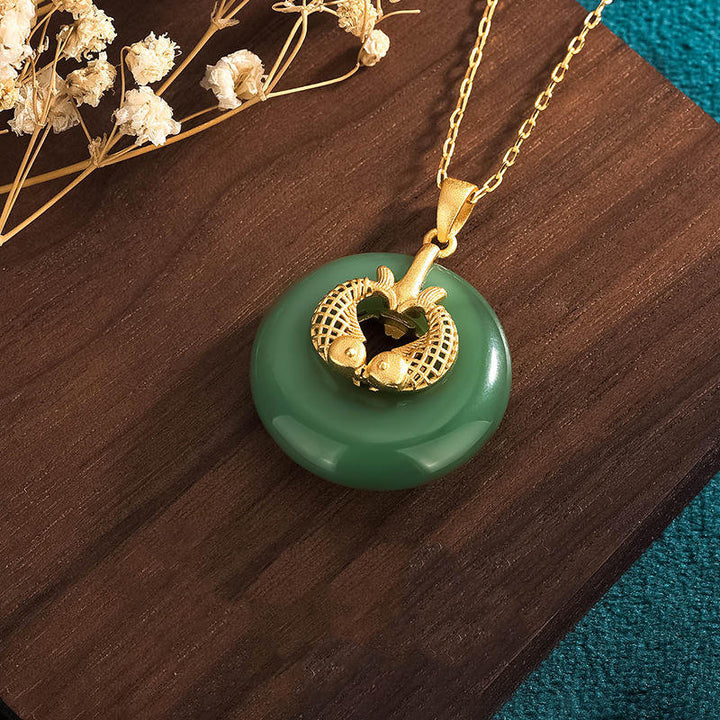 Buddha Stones Cyan Jade Koi Fish Luck Necklace Pendant - image 3