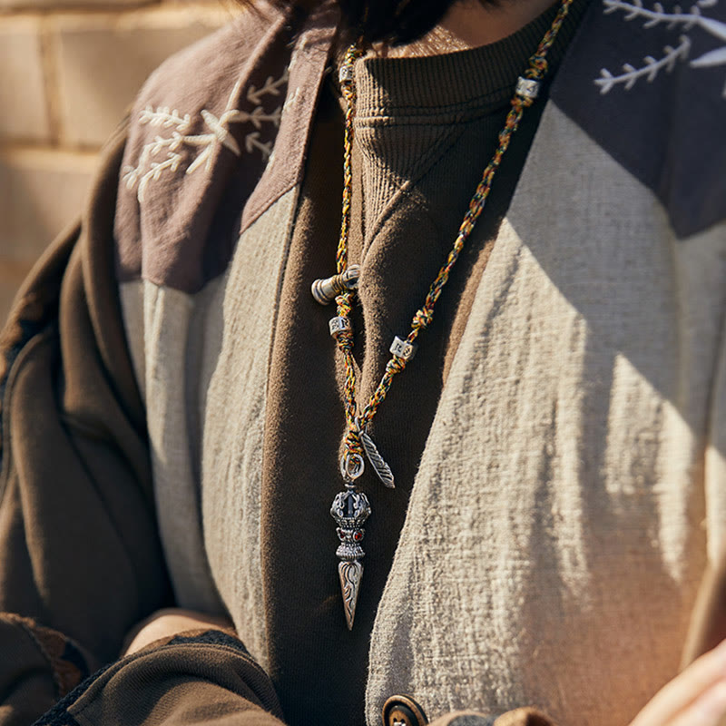 Tibetan Handmade 925 Sterling Silver Dorje Vajra Om Mani Padme Hum Feather Strength Necklace Pendant - image 10