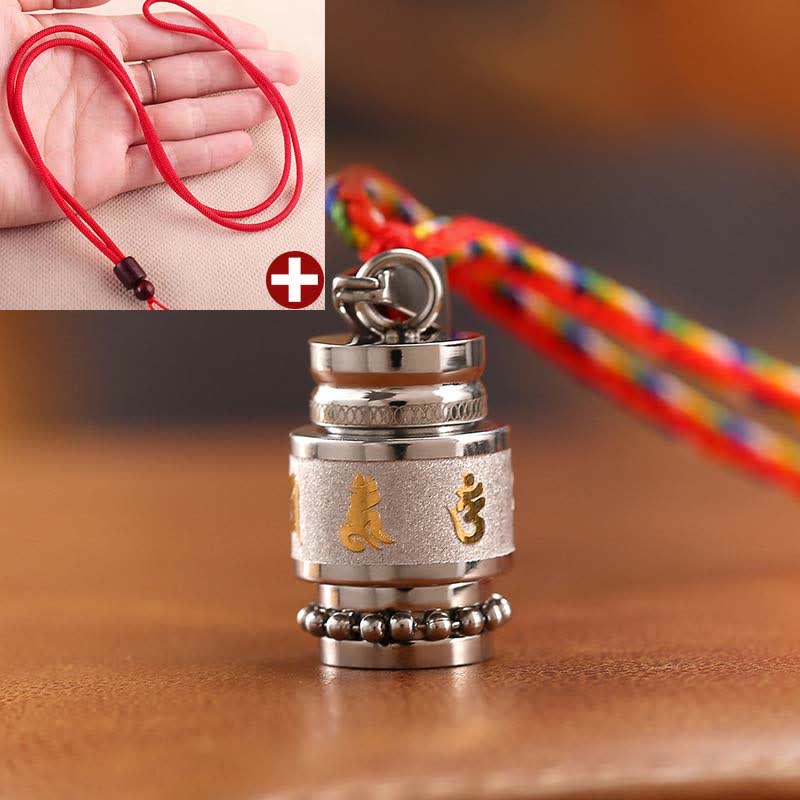 Buddha Stones Tibet Om Mani Padme Hum Shurangama Mantra Titanium Steel Wisdom Amulet Necklace Pendant - 1.2cm*1.8cm - Silver - Red String - image 15